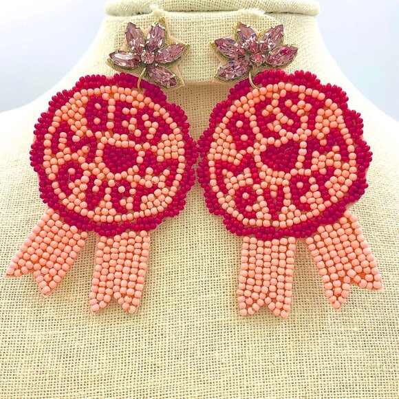 Best Mom Ever Mother's Day Gift Beaded Earrings Pink with Crystals NEW - Picture 2 of 2